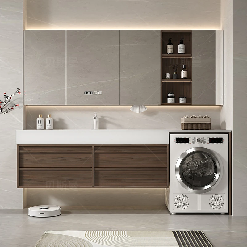 岩板热弯一体盆洗衣机柜组合卫生间浴室柜洗漱台定制