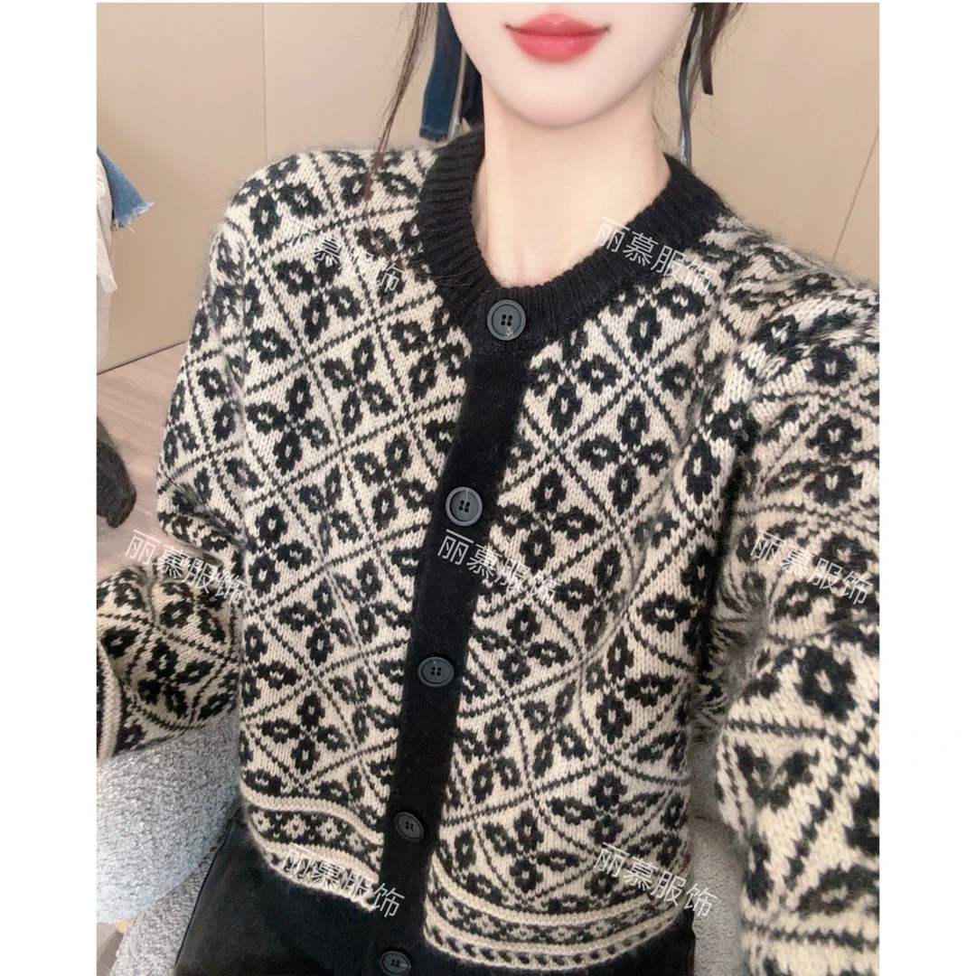 【四叶草小开衫】小个子四叶草提花重工单排扣针织开衫5023