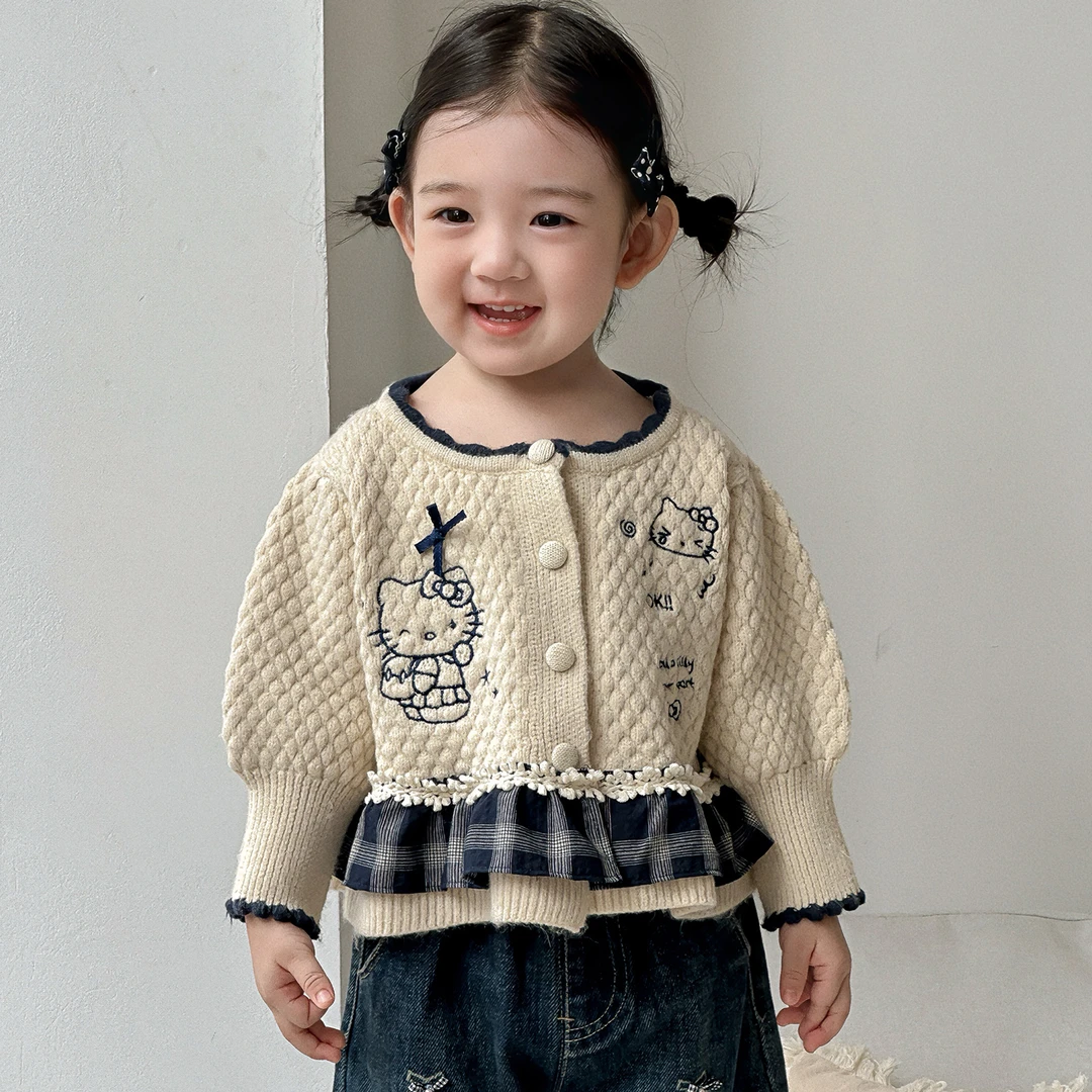 5078秋款长袖秋季小童女春秋单排扣韩版绣花常规毛衣小香风女童