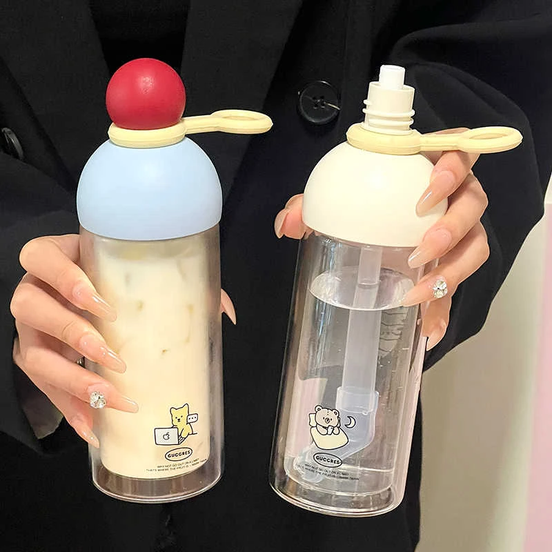 Gucgres可爱红鼻子玻璃水杯学生高颜值大容量耐高温便携透明杯子