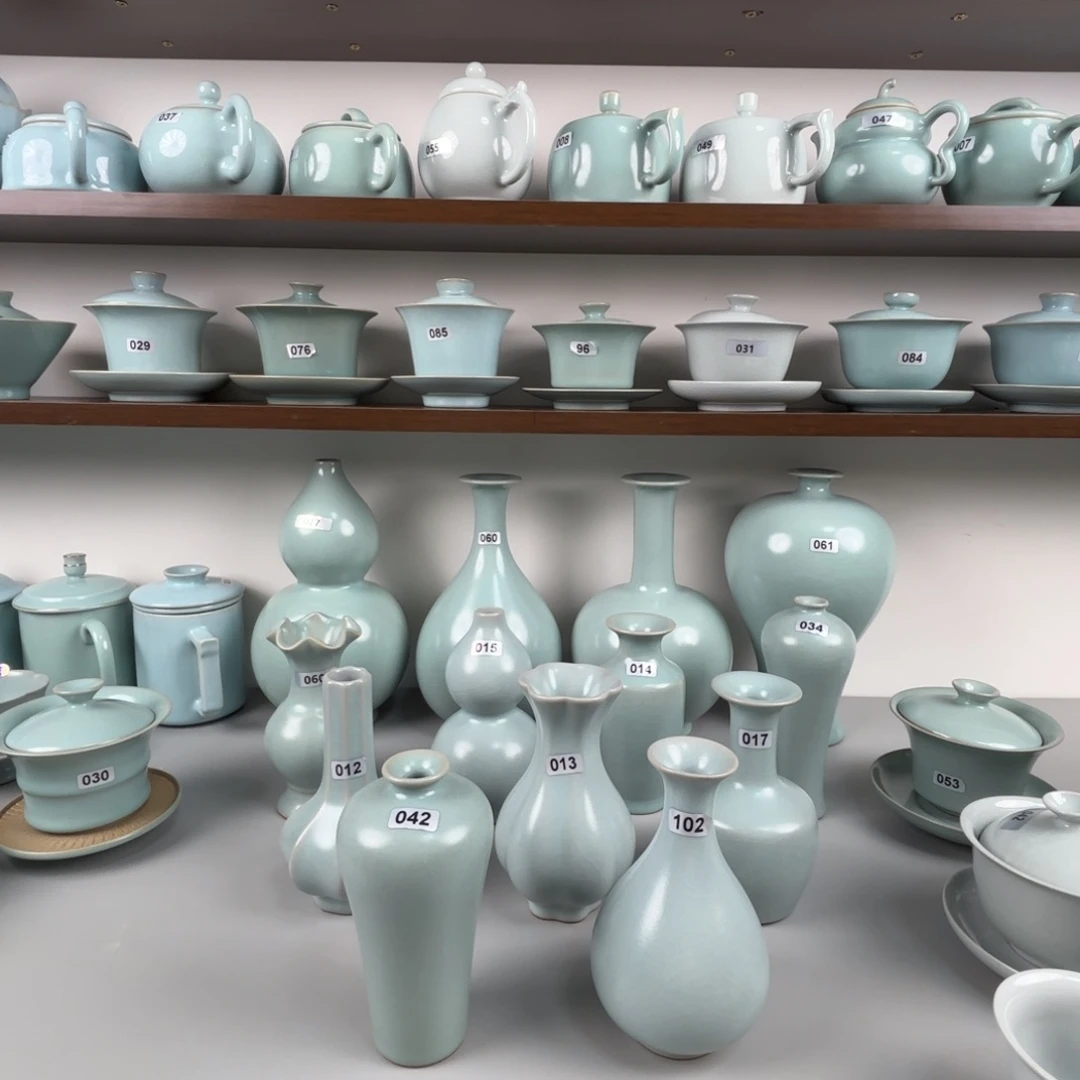 陶摆件汝瓷小花瓶圈足烧仿古釉微瑕自行备注编号