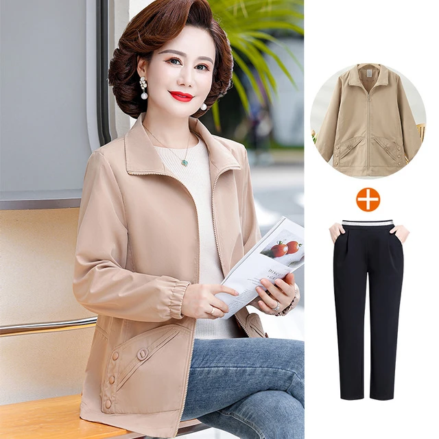 妈妈秋装2025新款外套中年女装时尚夹克衫中老年春秋上衣洋气套装