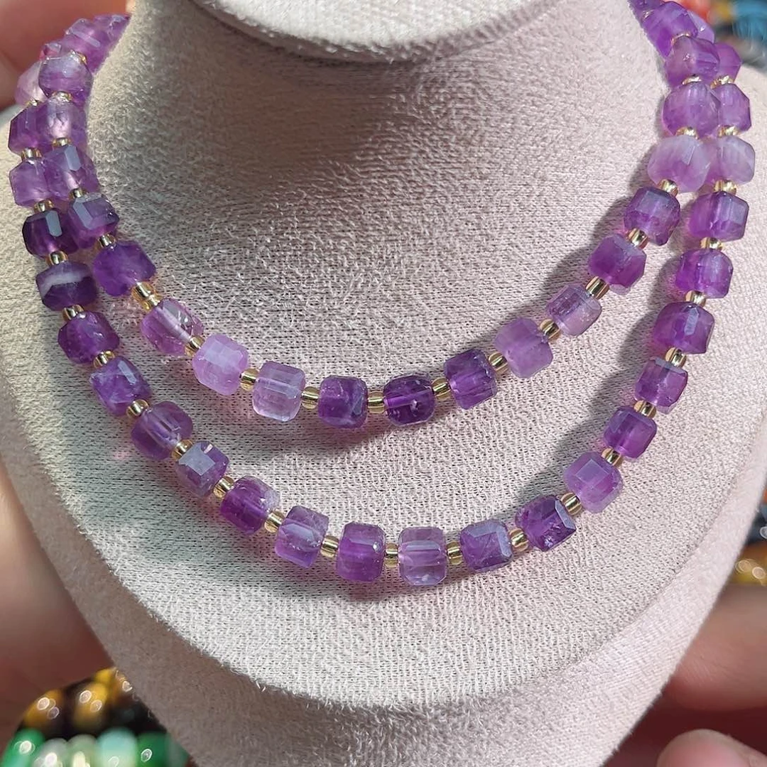 玛瑙/玉髓未镶嵌珠宝半成品紫水晶方糖一条6.5mm