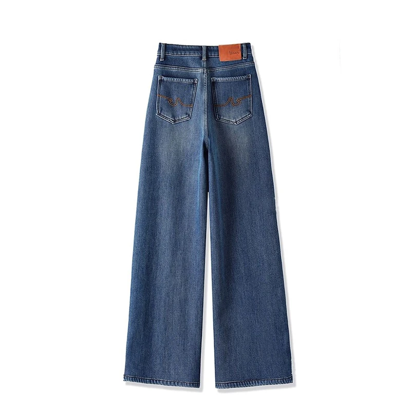 高订品质原初阔腿牛仔裤女冬季新款加绒刺绣宽松显瘦休闲拖地裤子