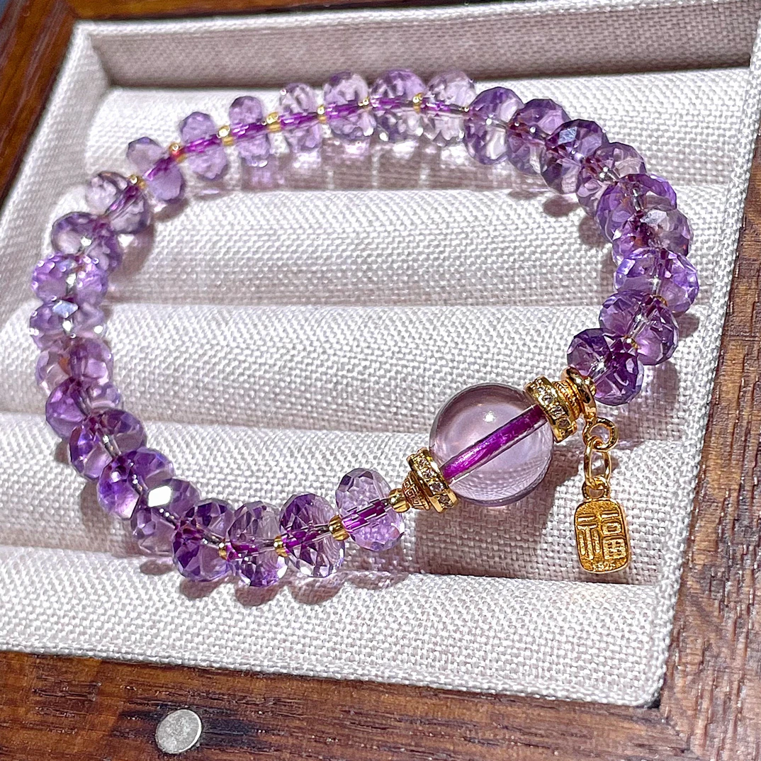 「紫韵天成」天然切面紫水晶手串女士轻奢水晶手链