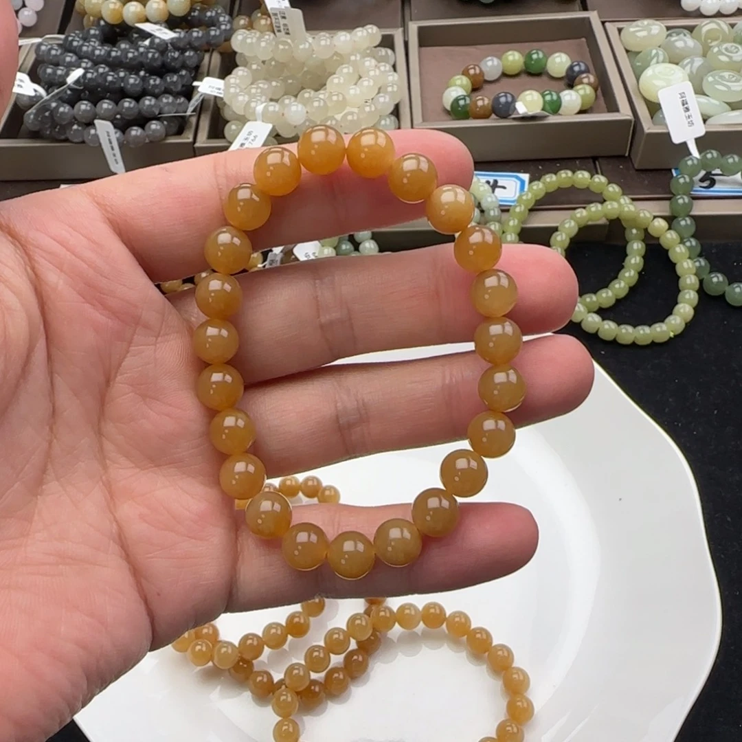 和田玉未镶嵌手链卡8黄金糖，6