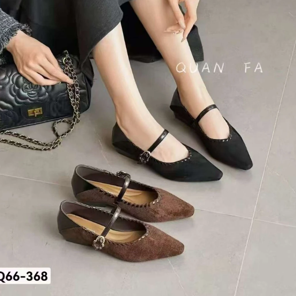 软底不累脚单鞋法式羊猄绒女鞋2025款尖头气质绝美玛丽珍平底单鞋