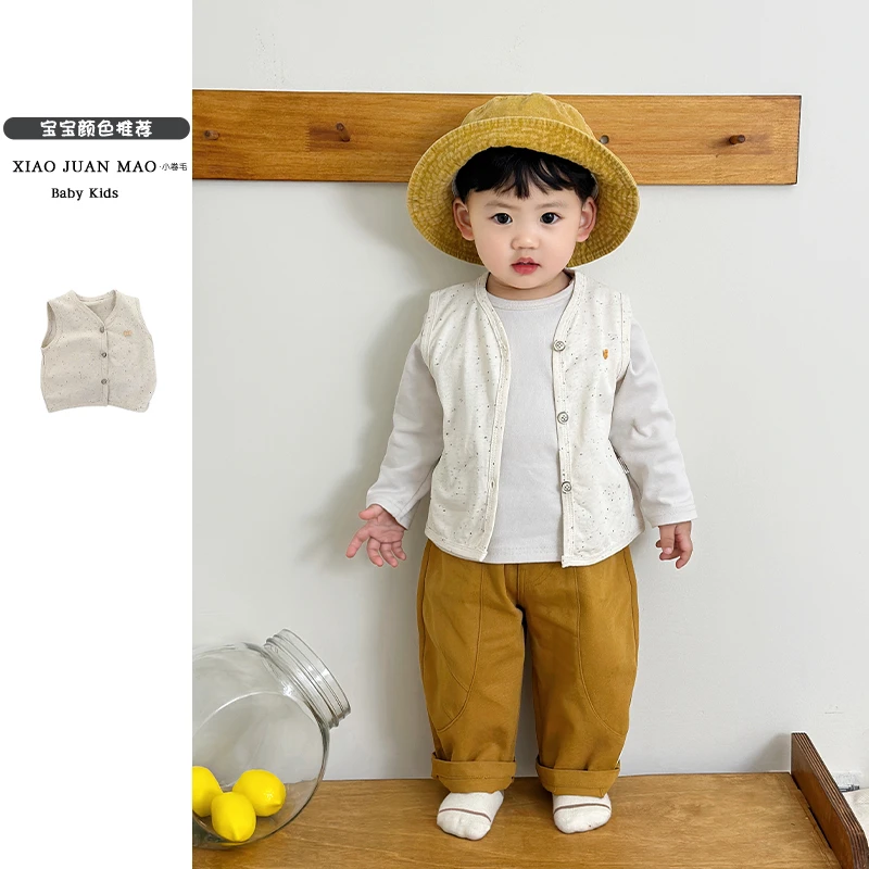 T25C77 韩版新款婴幼儿小骨头坎肩马甲男女宝宝无袖洋气纯色外套