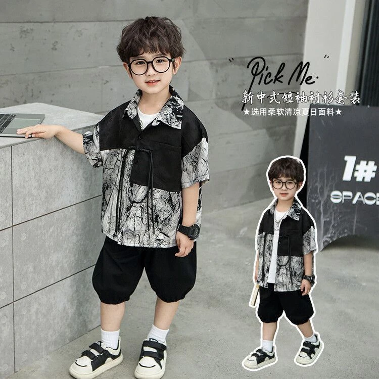 男童新中式衬衫儿童国风长袖衬衣夏季汉服洋气薄款时尚上衣潮装