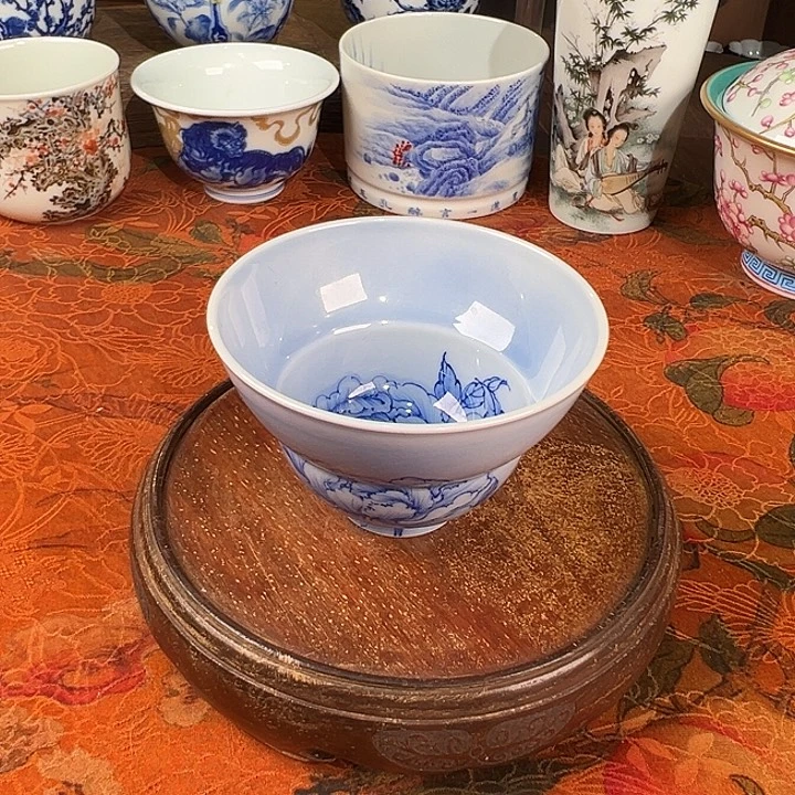 陶杯子青樵轩牡丹葫芦杯