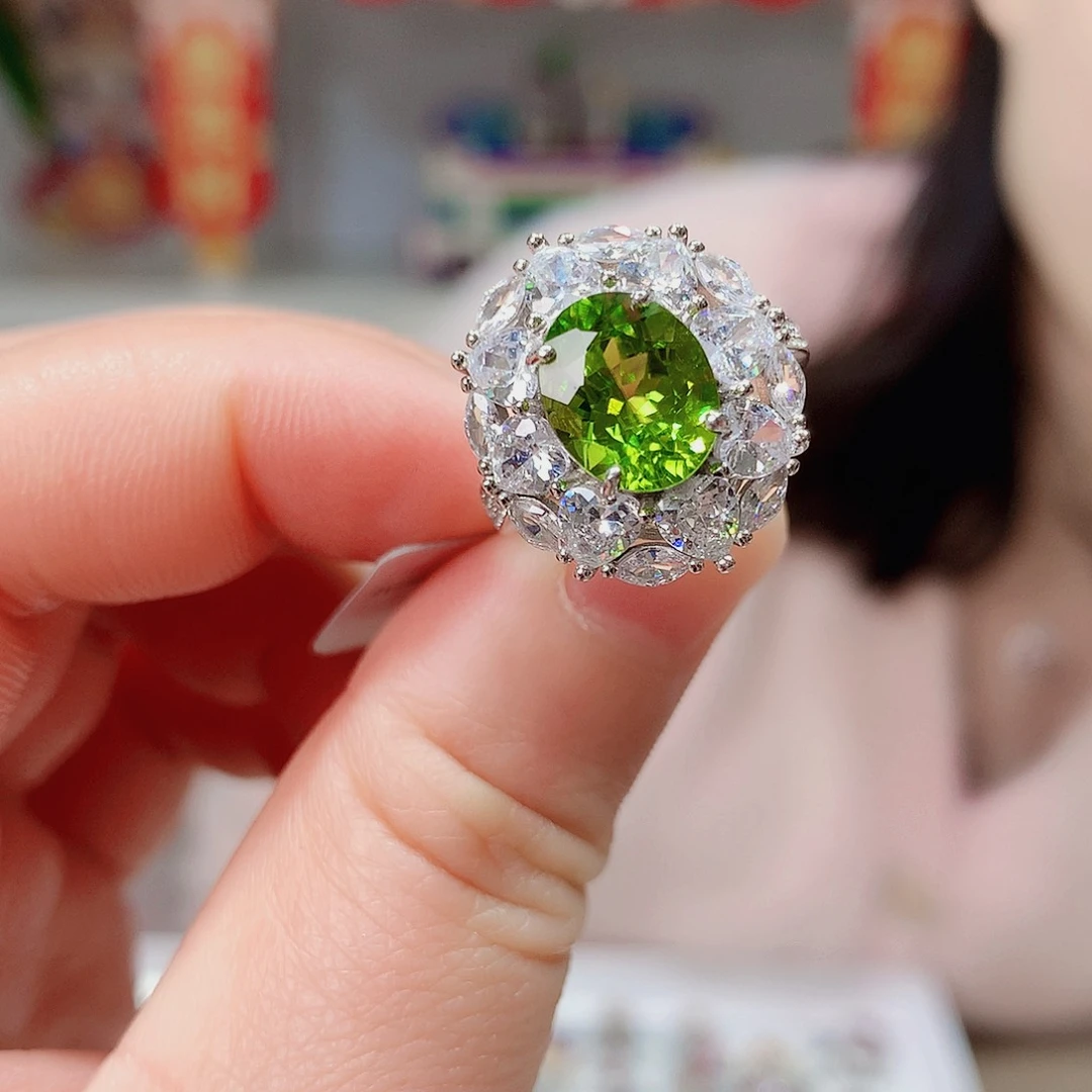 橄榄石戒指银S925镶嵌