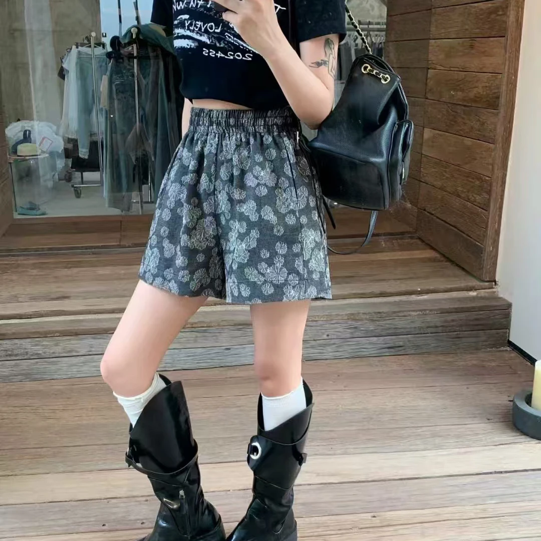 2559#TT提花短裤-黑色