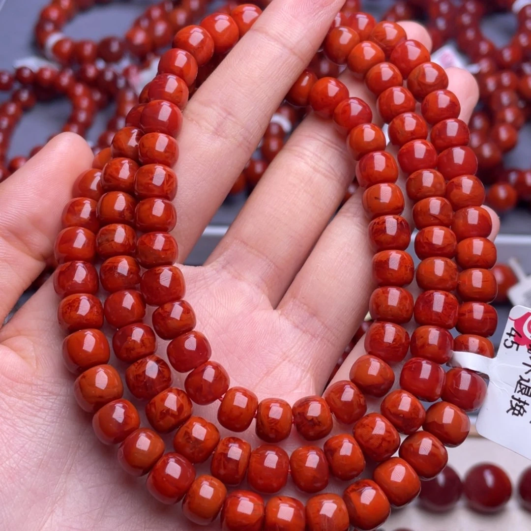 南红玛瑙未镶嵌其他8mm高品瓦西妖孽火焰纹满肉老型佛珠