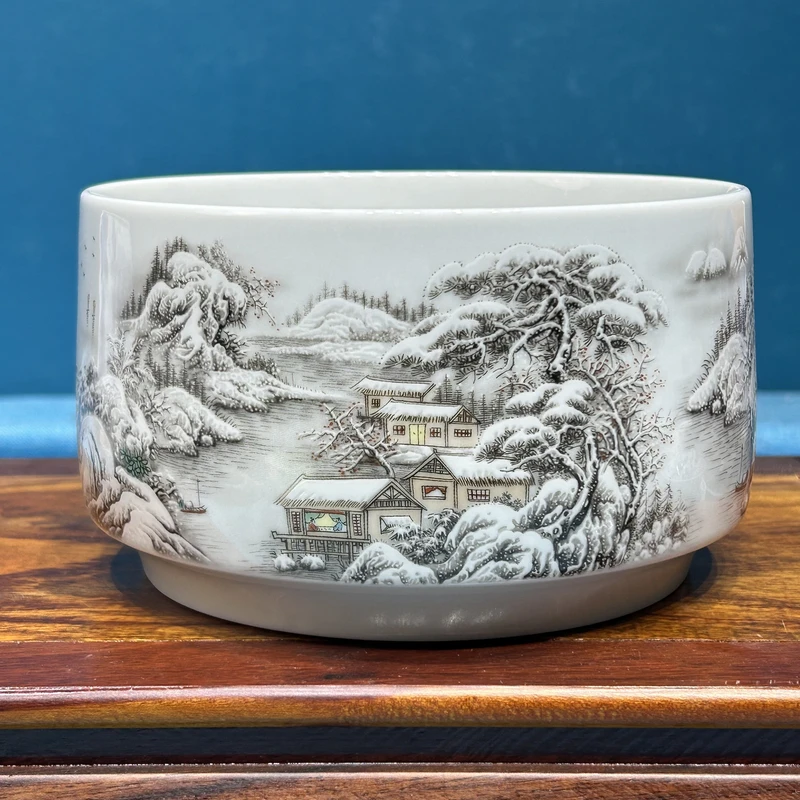 景德镇陶瓷粉墨彩点工雪景大水洗茶渣缸中式高端茶器送礼功夫茶具