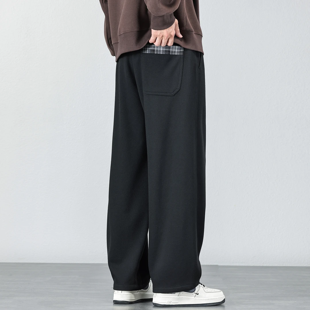 2025秋冬新款时髦软糯亲肤绵羊毛裤子男士宽松时尚撞色直筒休闲裤