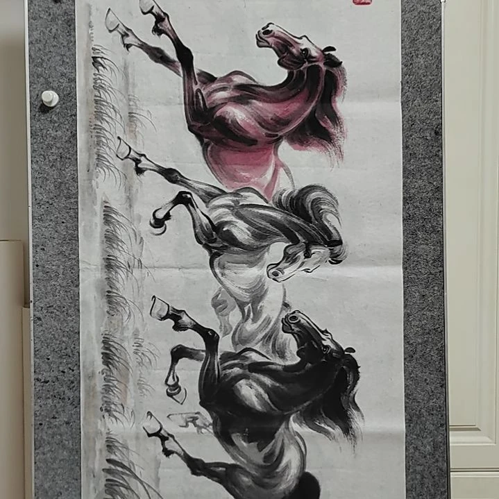 横款周士辰水墨写意骏马图