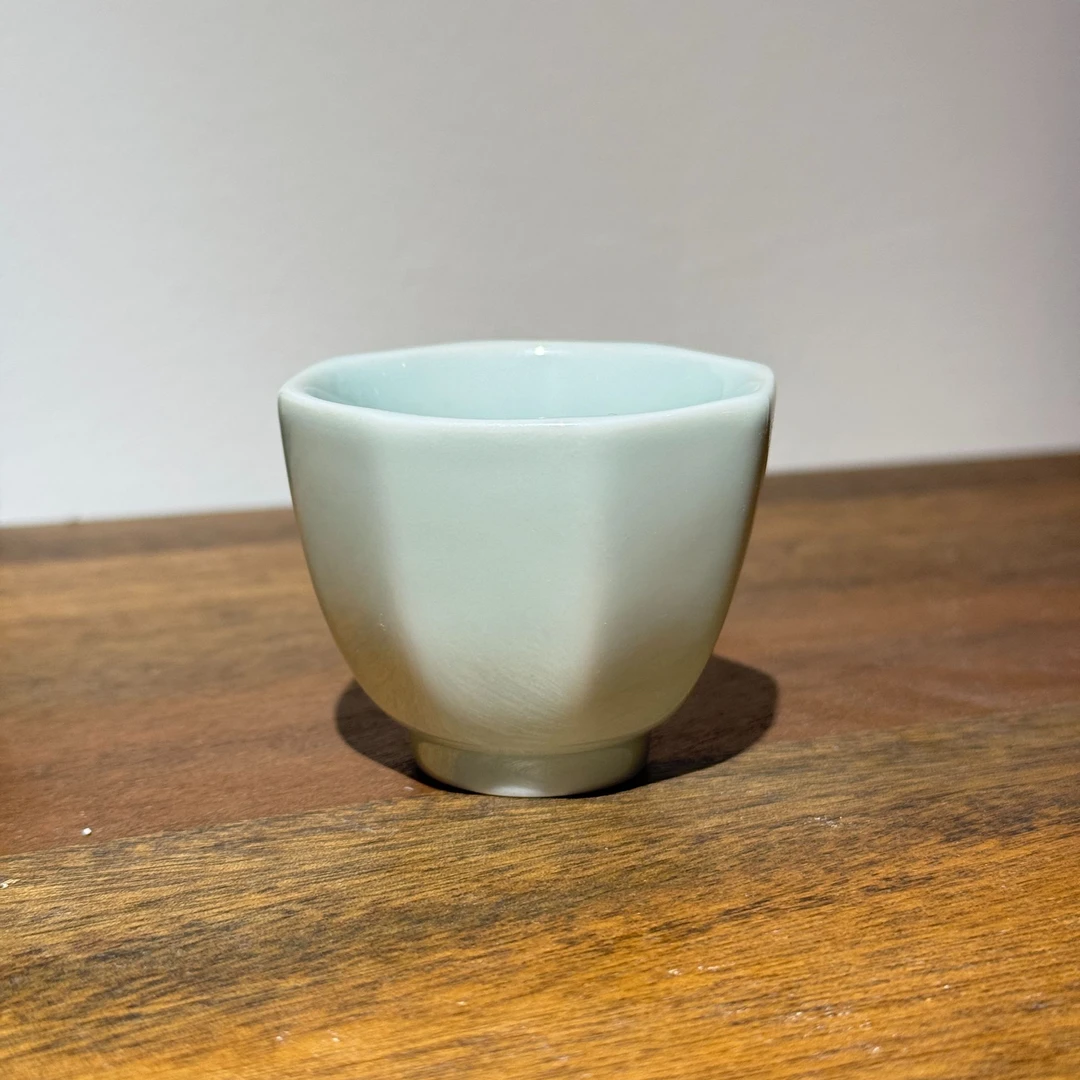 【长安知己】中国非遗耀州窑青瓷茶杯酒杯主人杯天青八面八棱杯50ml