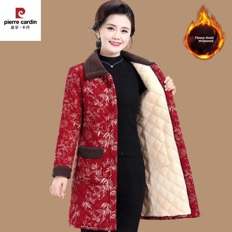 皮尔卡丹2024冬季新款妈妈中长款衣中老年女装加绒加厚服外套