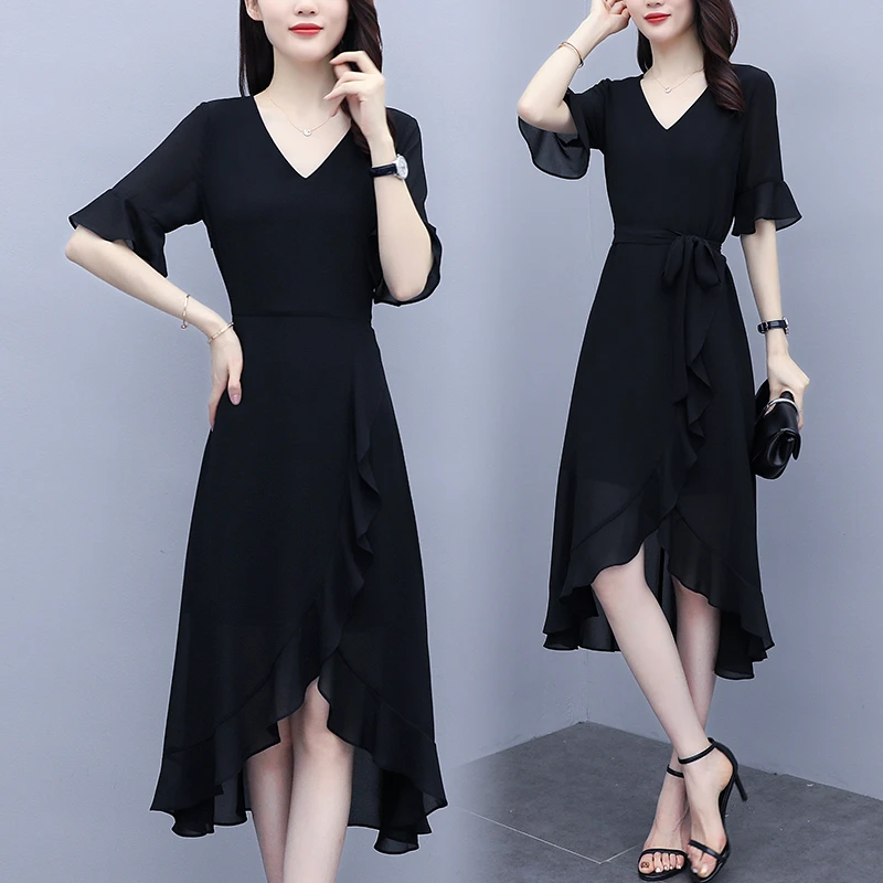 2025新款夏季高级感气质女神范赫本风鱼尾小众减龄法式小黑裙女装