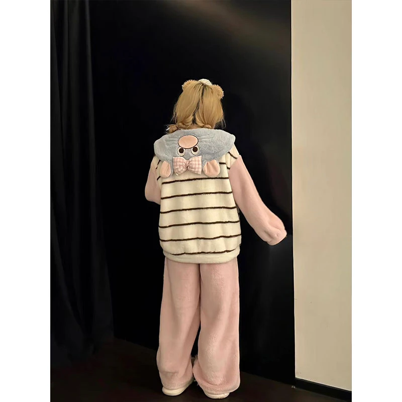 料理鼠王珊瑚绒睡衣女秋冬季新款加绒加厚卡通可爱保暖家居服套装