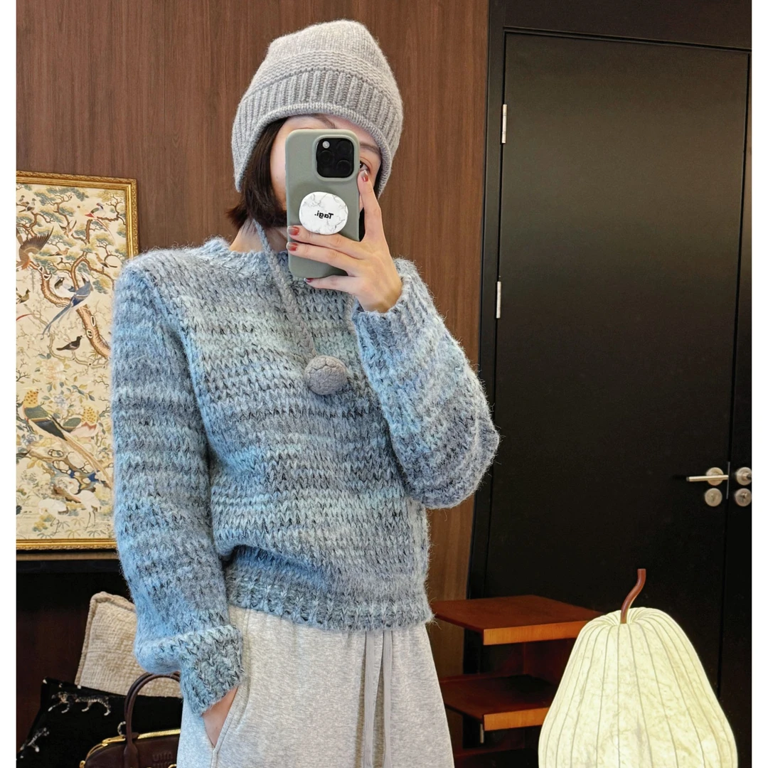 【MGDM】加厚羊毛定制渐变纱圆领毛衣女2024秋冬YSA3398