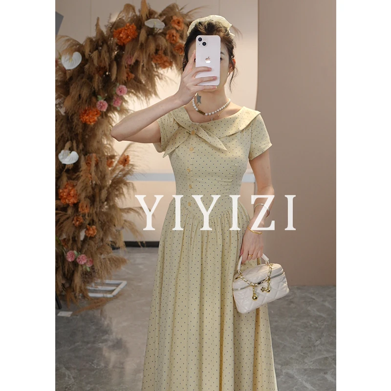 依依子【落日海洋】米白色连衣裙女夏季女装气质重工时尚高级感裙子
