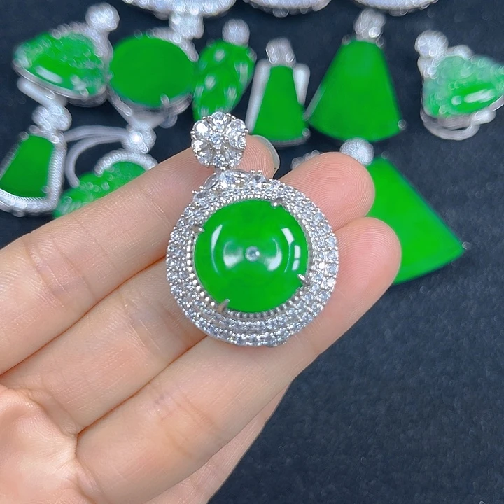 翡翠银S925镶嵌吊坠(不含链)