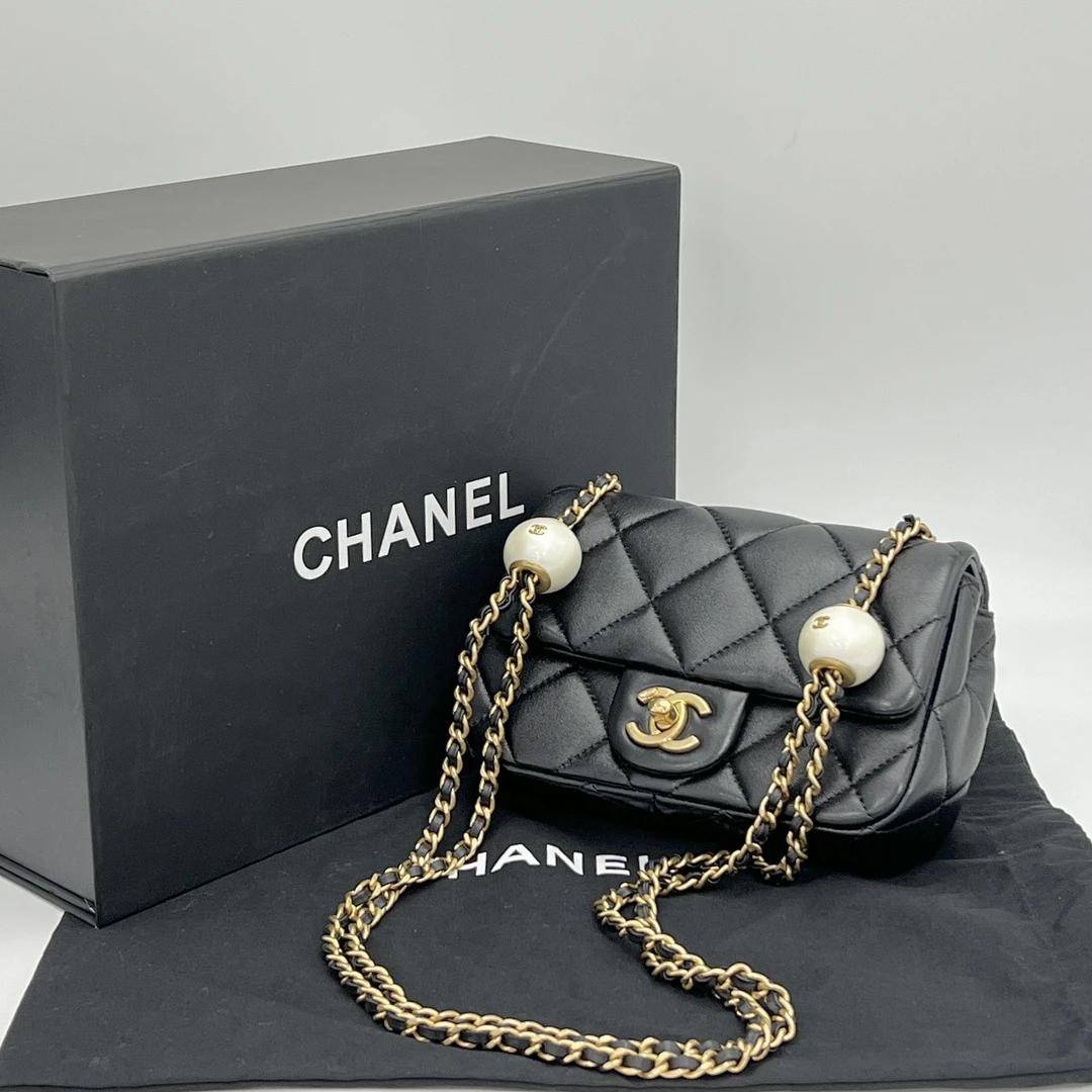 95新 Chanel/香奈儿 24s黑金双珍珠汤圆方胖子单肩斜挎包 31313