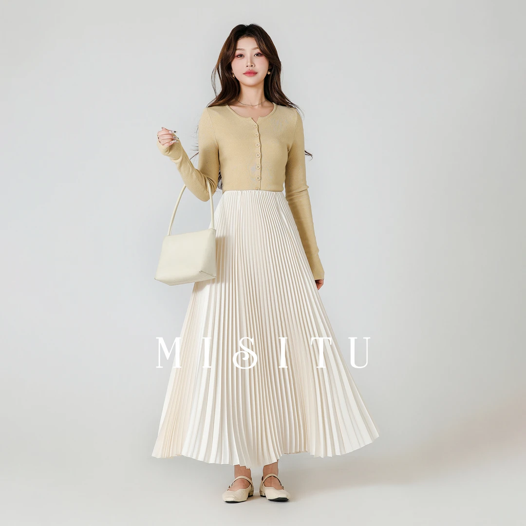 【光影】极简时尚春夏显瘦百搭百褶A字半裙25218