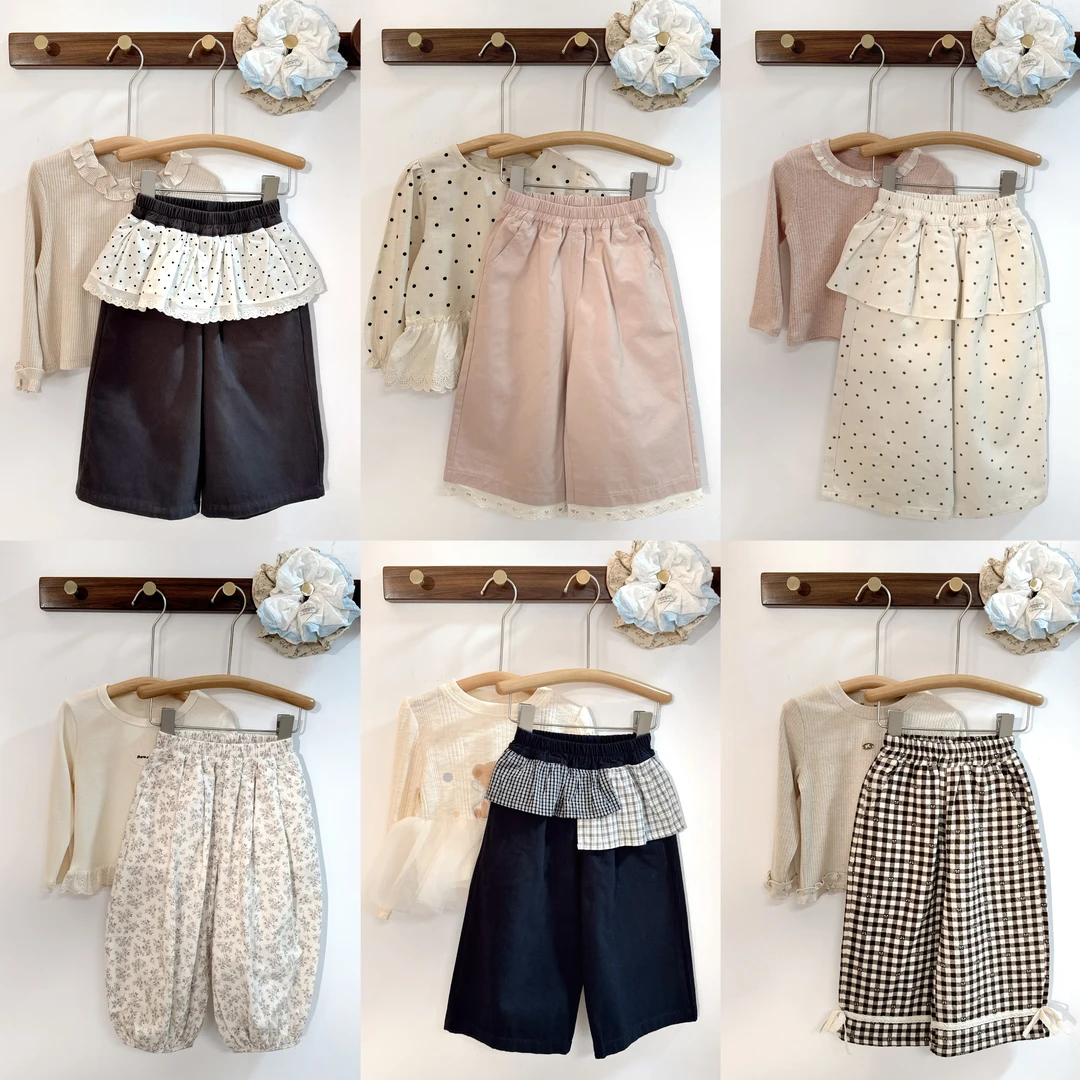 【200-299】小小初2025秋冬新款百搭韩系甜美花边绣花卫裤牛仔裤子