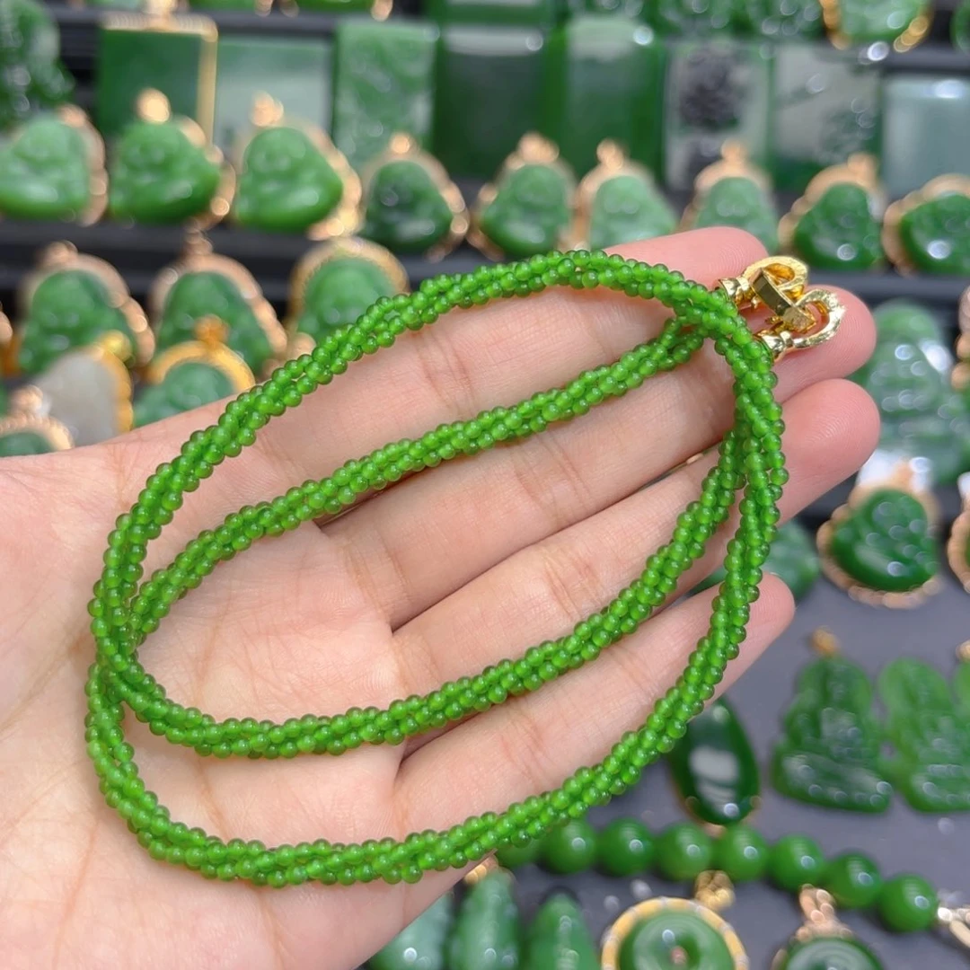 项链未镶嵌和田玉（碧玉）果绿麻花项链