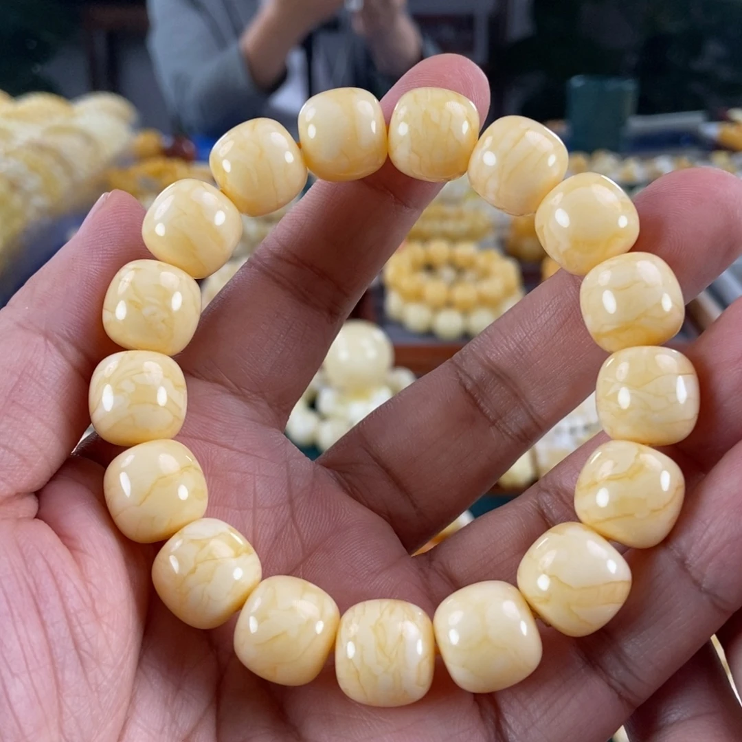 琥珀未镶嵌珠宝奇石14+橘白蜡同料串30