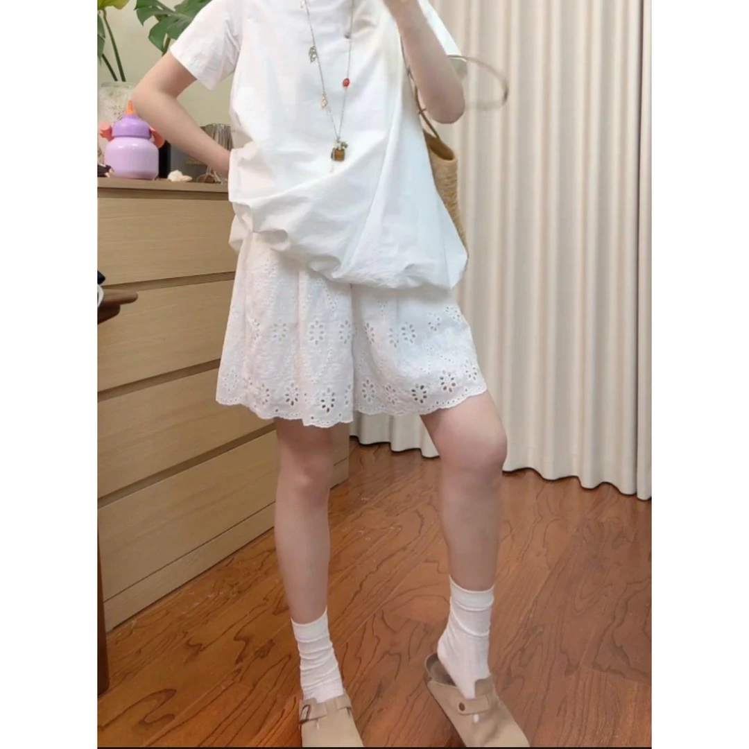 孕妇裤2025夏季新款女猪鼻扣可调节宽松休闲蕾丝短裤五分裤孕妇