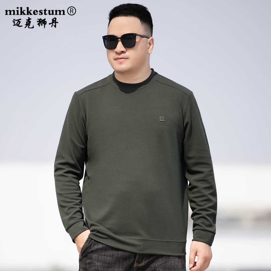 秋季胖子圆领卫衣男装加肥加大码宽松休闲长袖T恤特大号中年上衣