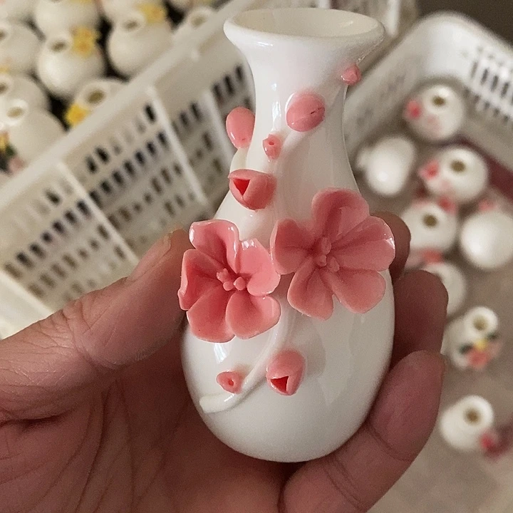 瓷片纯手工陶瓷花摆件瑕疵