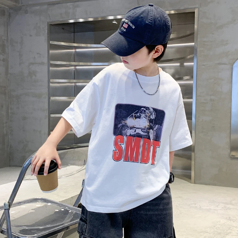 男童夏季白色卡通短袖T恤2025新款儿童男孩夏装半袖宽松冰感上衣