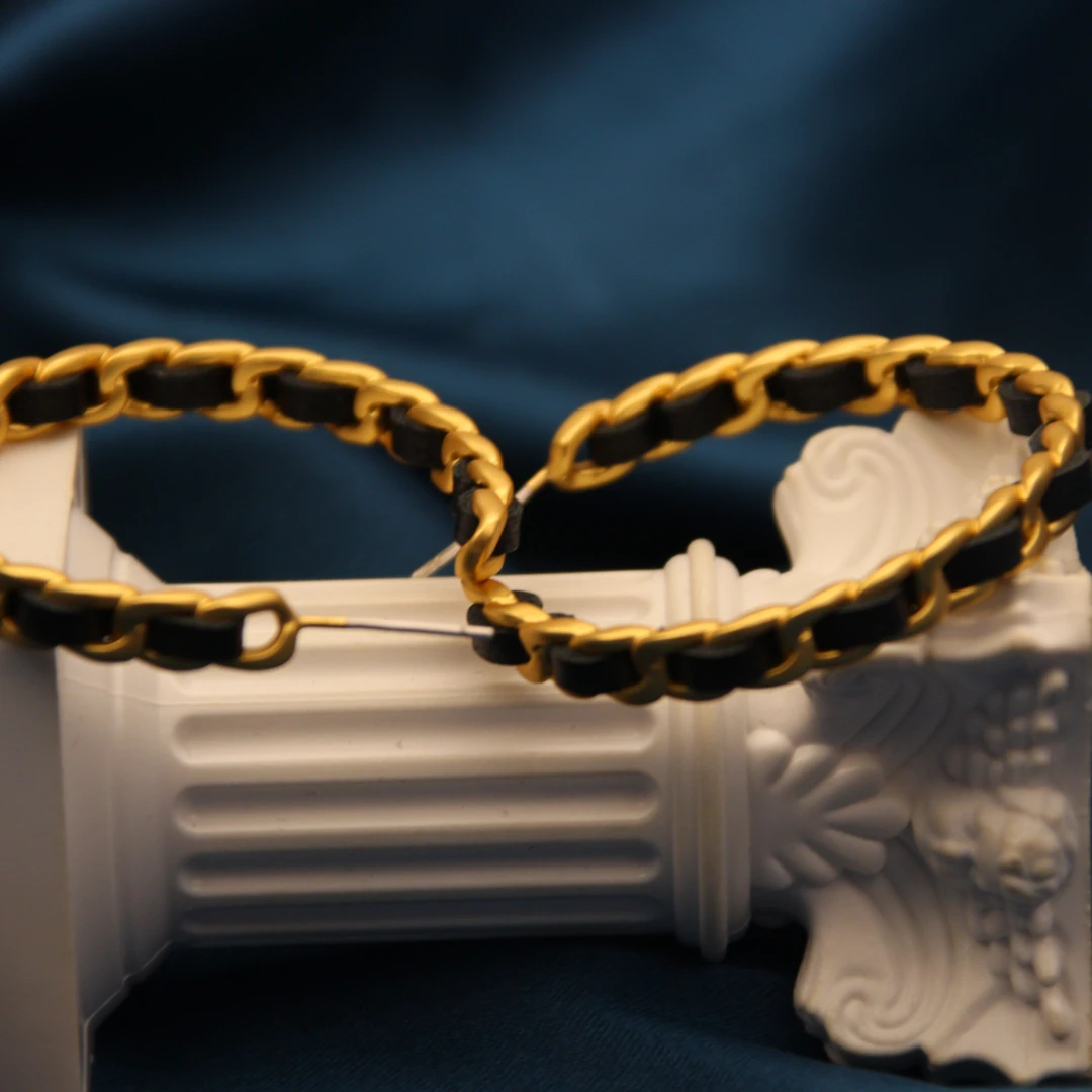 铜合金皮质耳饰 014原创设计欧美小香风耳圈编织金色素款复古百搭