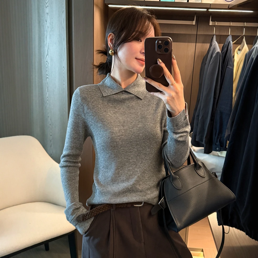 2026新款复古翻领针织衫女新款欧货女装洋气上衣打底衫G9-58
