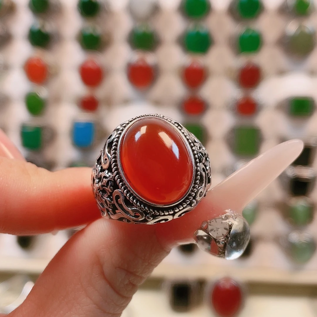 银S925镶嵌戒指玛瑙/玉髓意**哥