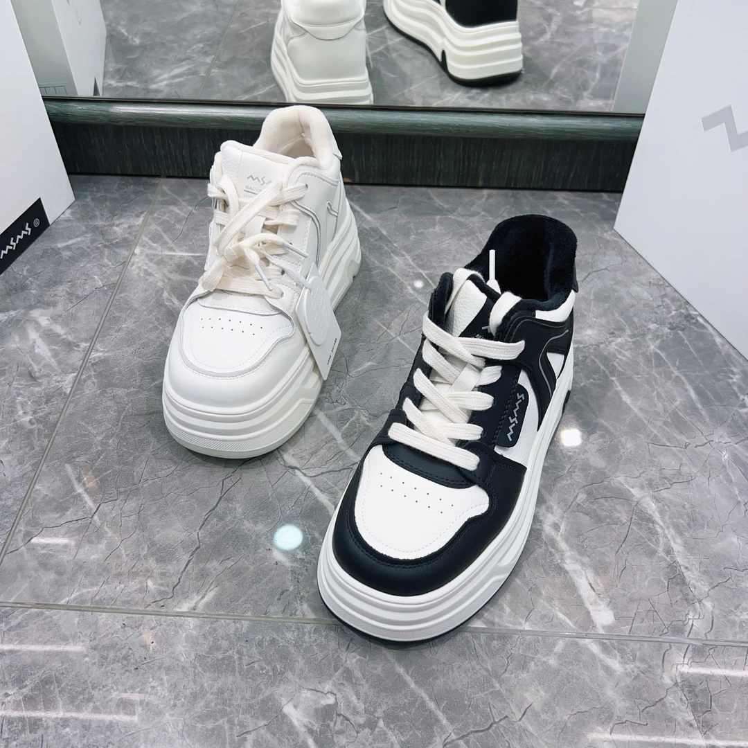 【玛莎玛索】2025新款厚底秋冬白色百搭中帮二棉爆款板鞋加绒小白鞋