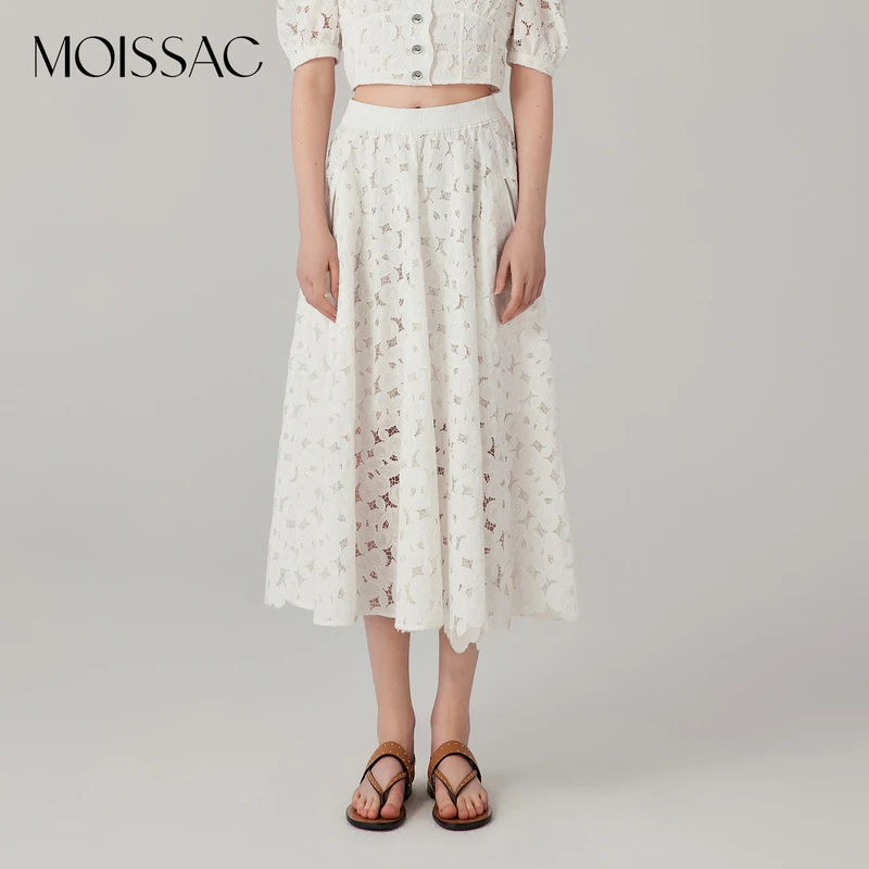 【蒋千金】商场同款 摩萨克秋绣花法式优雅蕾丝镂空A摆半身长裙女