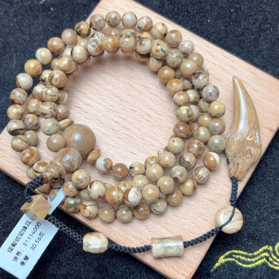 琥珀未镶嵌珠宝奇石7mm根珀朝珠设计款