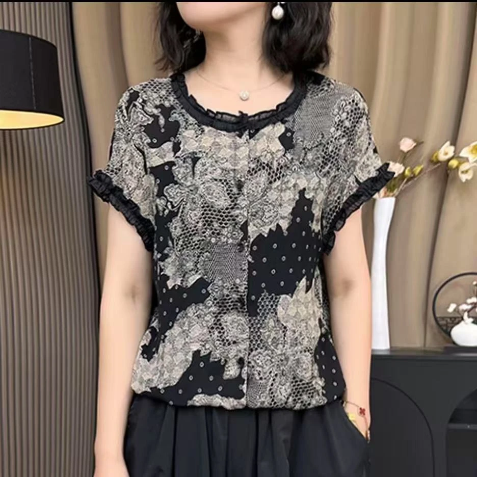 《308》夏季时尚百搭减龄收腰设计衬衫复古薄款气质女士上衣