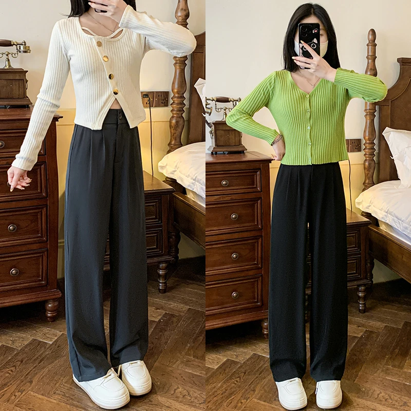 小个子西装裤女2025春夏季新款高腰窄版显瘦休闲阔腿裤垂感高级感