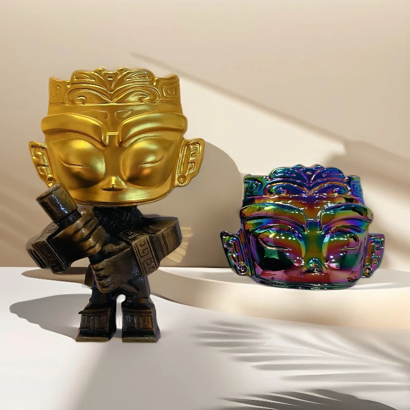 手工轻奢高档三星堆魅力玄关个性人偶与炫彩面具来袭创意摆设麒麟