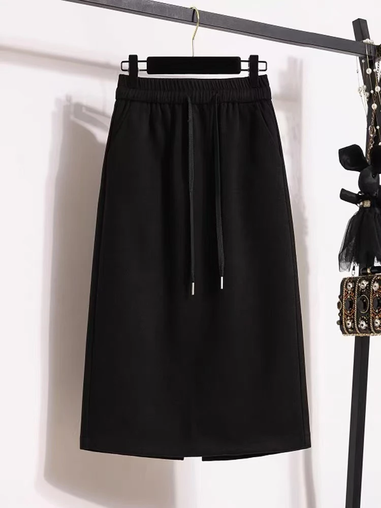 813韩版秋冬时尚百搭气质黑色休闲直筒裙