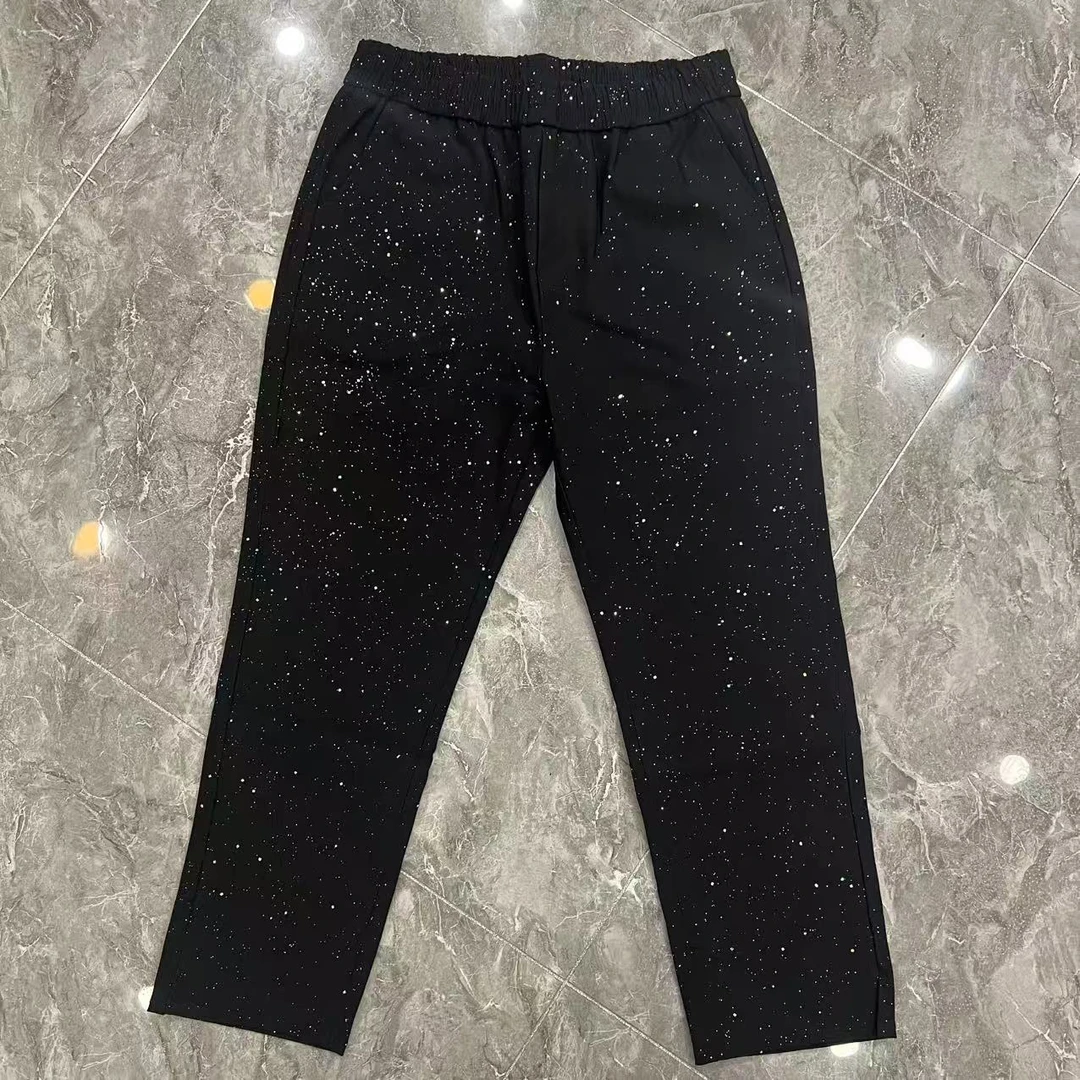 显瘦亮晶晶小脚裤黑裤子女大码百搭小直筒时尚九分裤春季新款