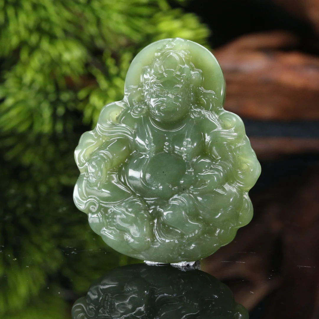 11和田玉湖水绿黄财神吊坠/000537北京中保拍卖