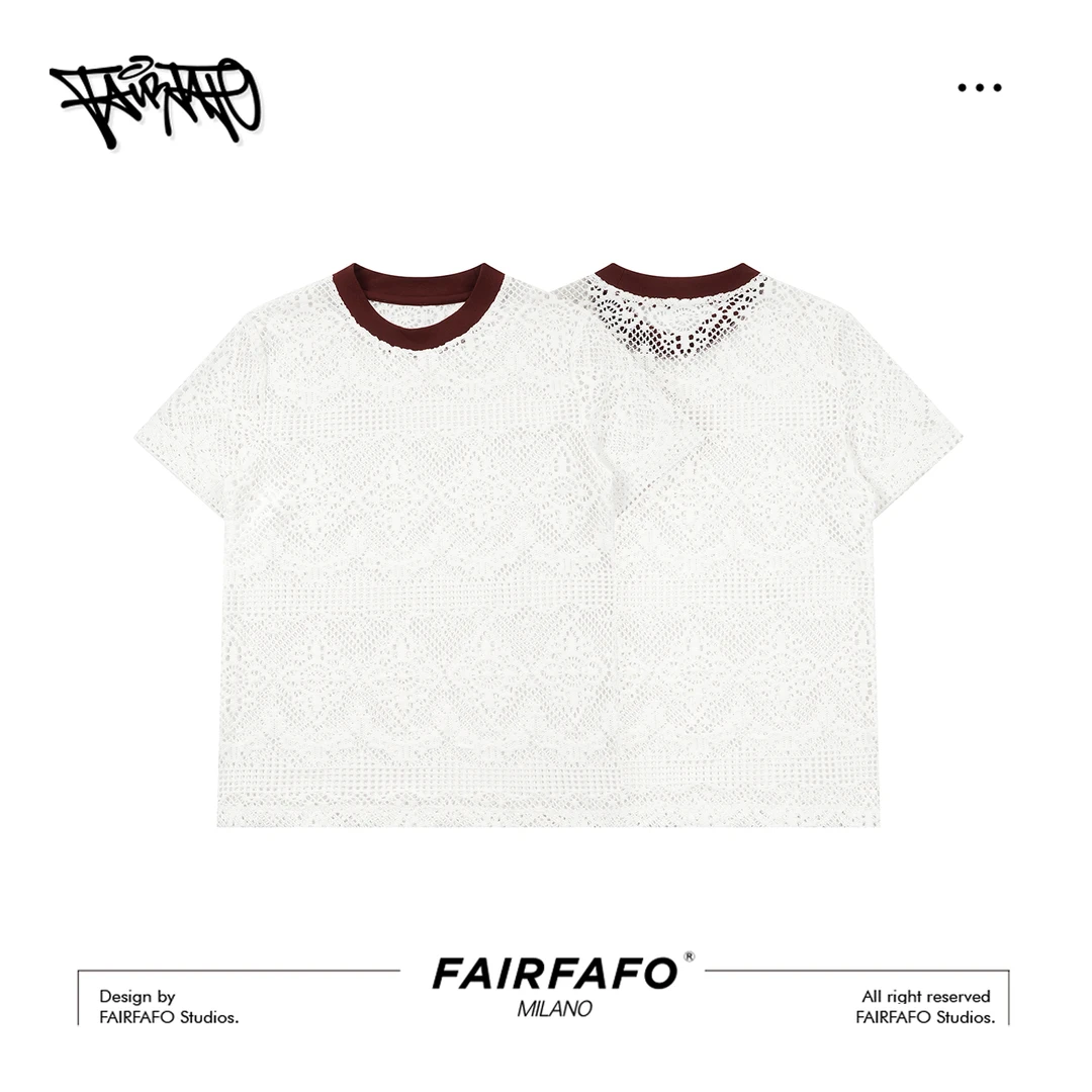 FAIRFAFO【法式镂空半袖】MK5ZA0393法式镂空蕾丝设计感半袖