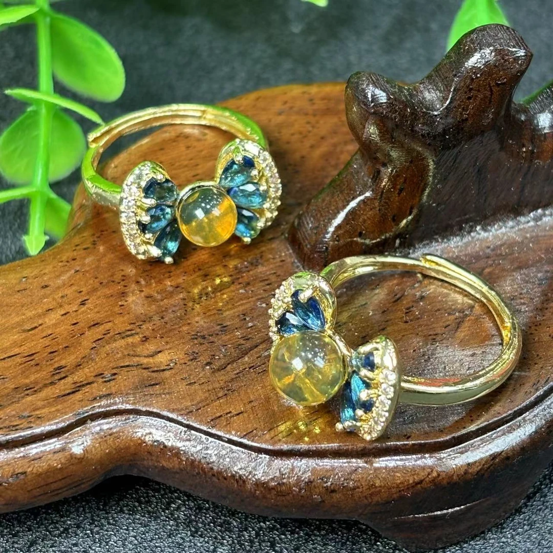 MT2511【福嘟嘟】琥珀蓝珀蝴蝶戒指-活口-多样性只发一件